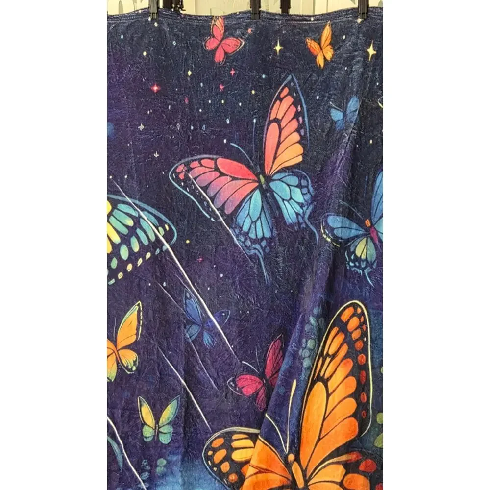 Butterfly Blanket 80x60 Purple Multicolor Plush Fleece Throw Floral Garden NWOT